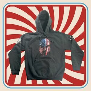 Grunt Style Men's Medium Black Pullover Hoodie American Flag Patriot Sweatshirt